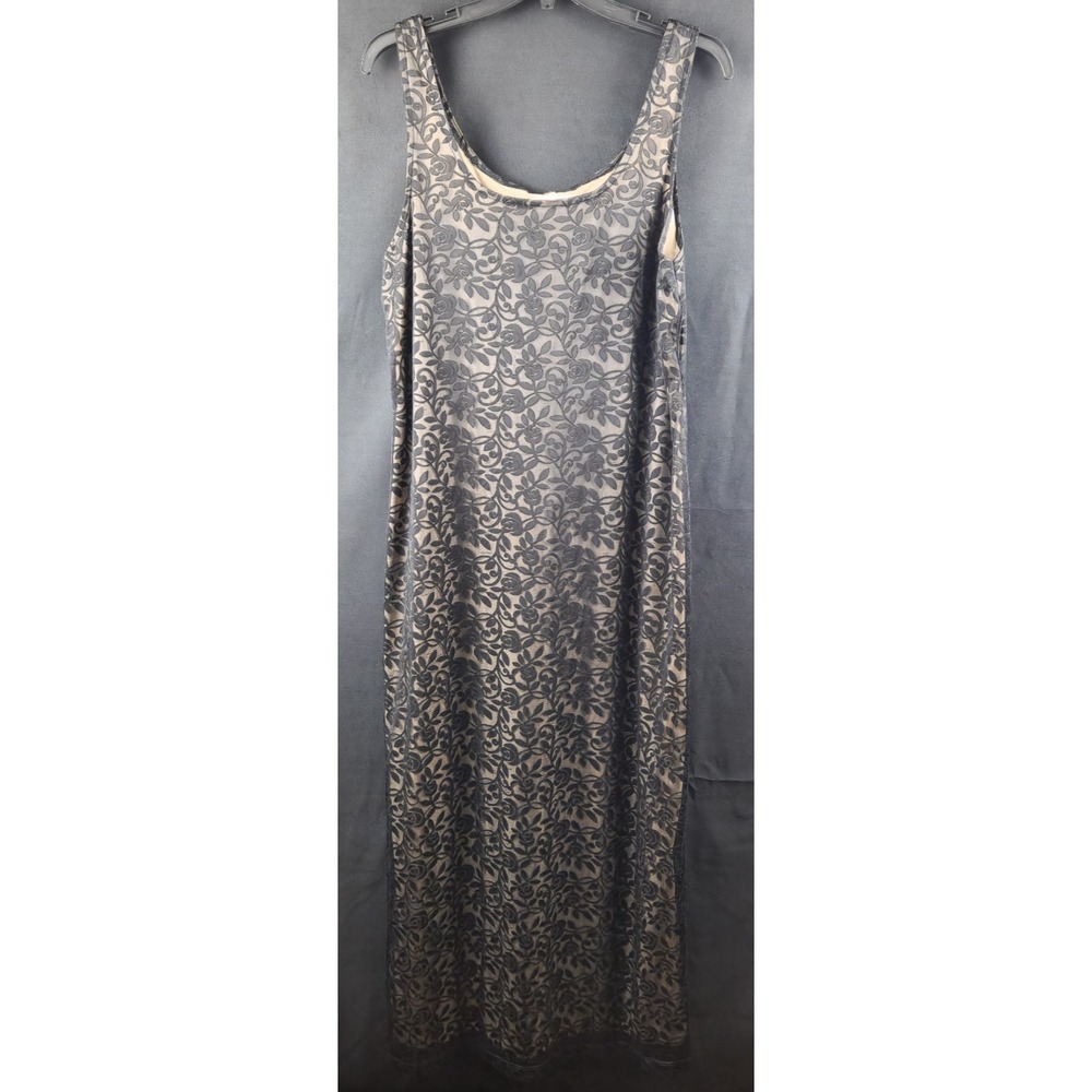 VTG 90s Y2K Express Tricot Flocked Floral Mesh Maxi‎ Dress L 13/14 US